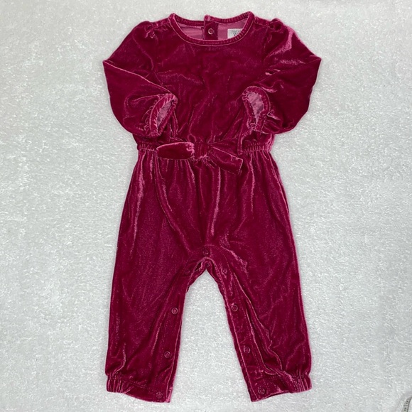 Carter’s special occasion fuchsia hot pink velour jump suit romper 9m - Picture 1 of 7